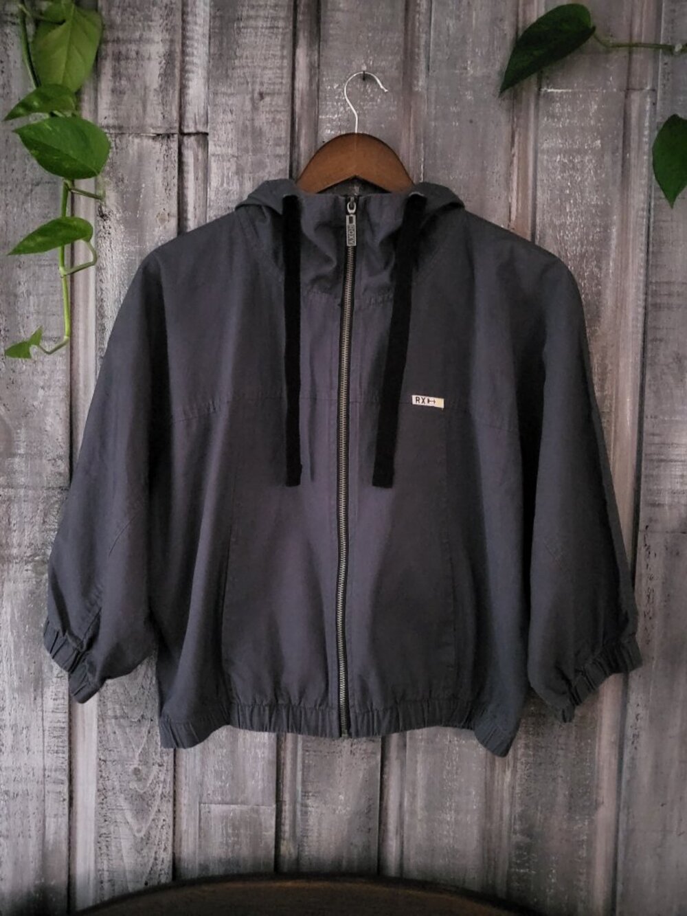 Roxy RX Cropped Hooded Cotton Windbreaker Jacket Grey Large